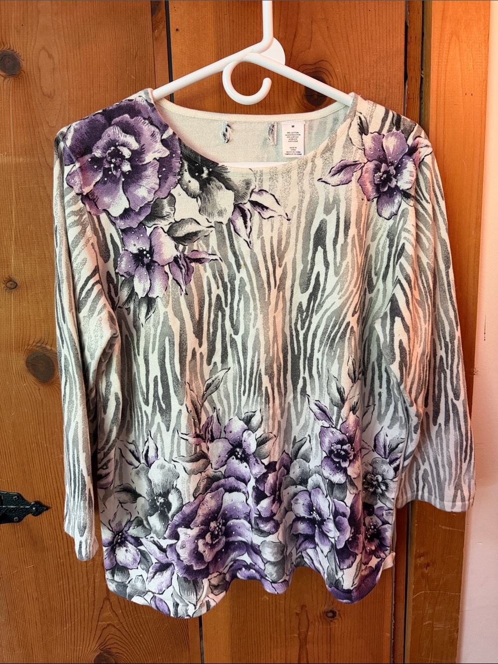 Women’s Floral Zebra Print Long Sleeve Top - Purple